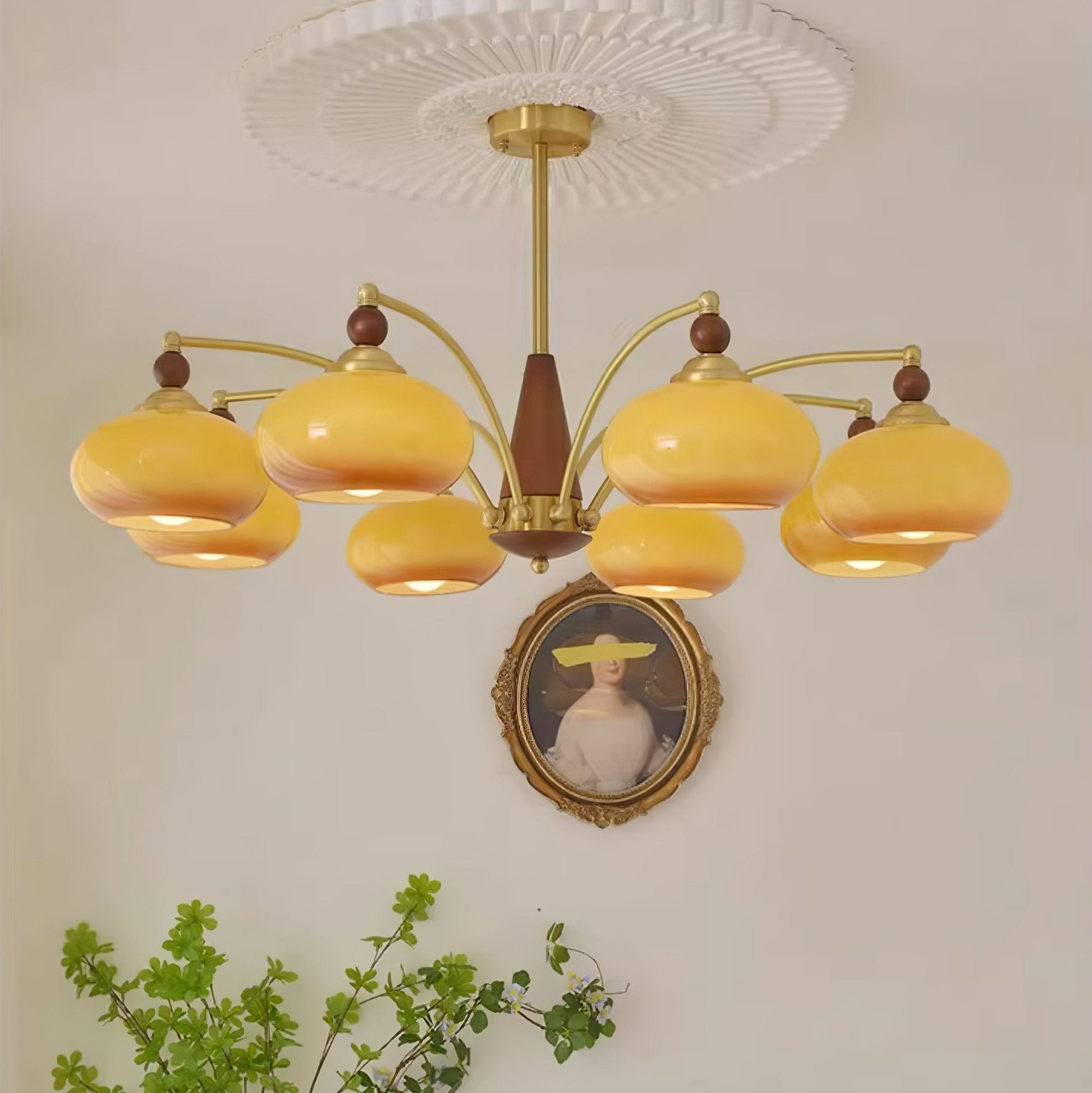 Calliope Chandelier | Metal & Glass | Gold & Walnut Finish