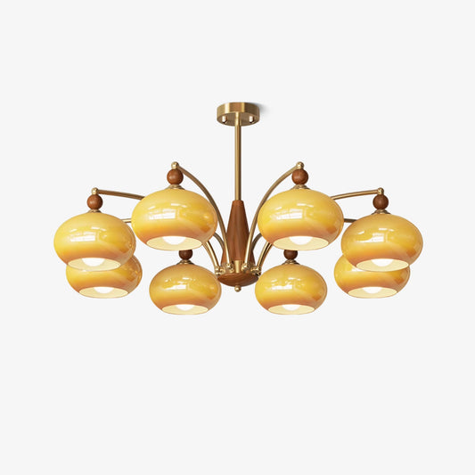 Calliope Chandelier | Metal & Glass | Gold & Walnut Finish