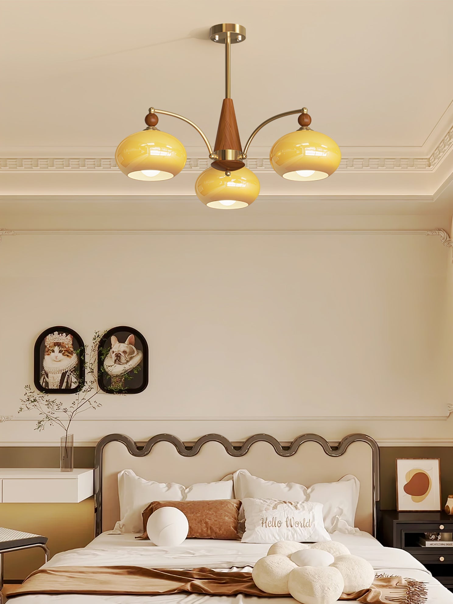 Calliope Chandelier | Metal & Glass | Gold & Walnut Finish