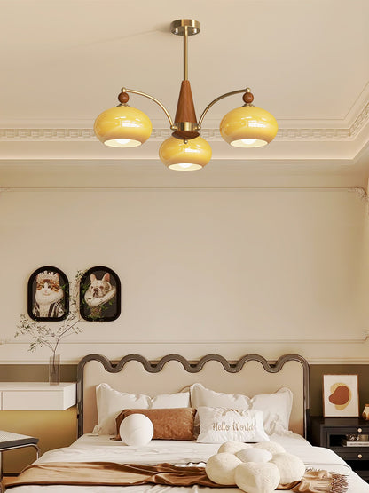 Calliope Chandelier | Metal & Glass | Gold & Walnut Finish