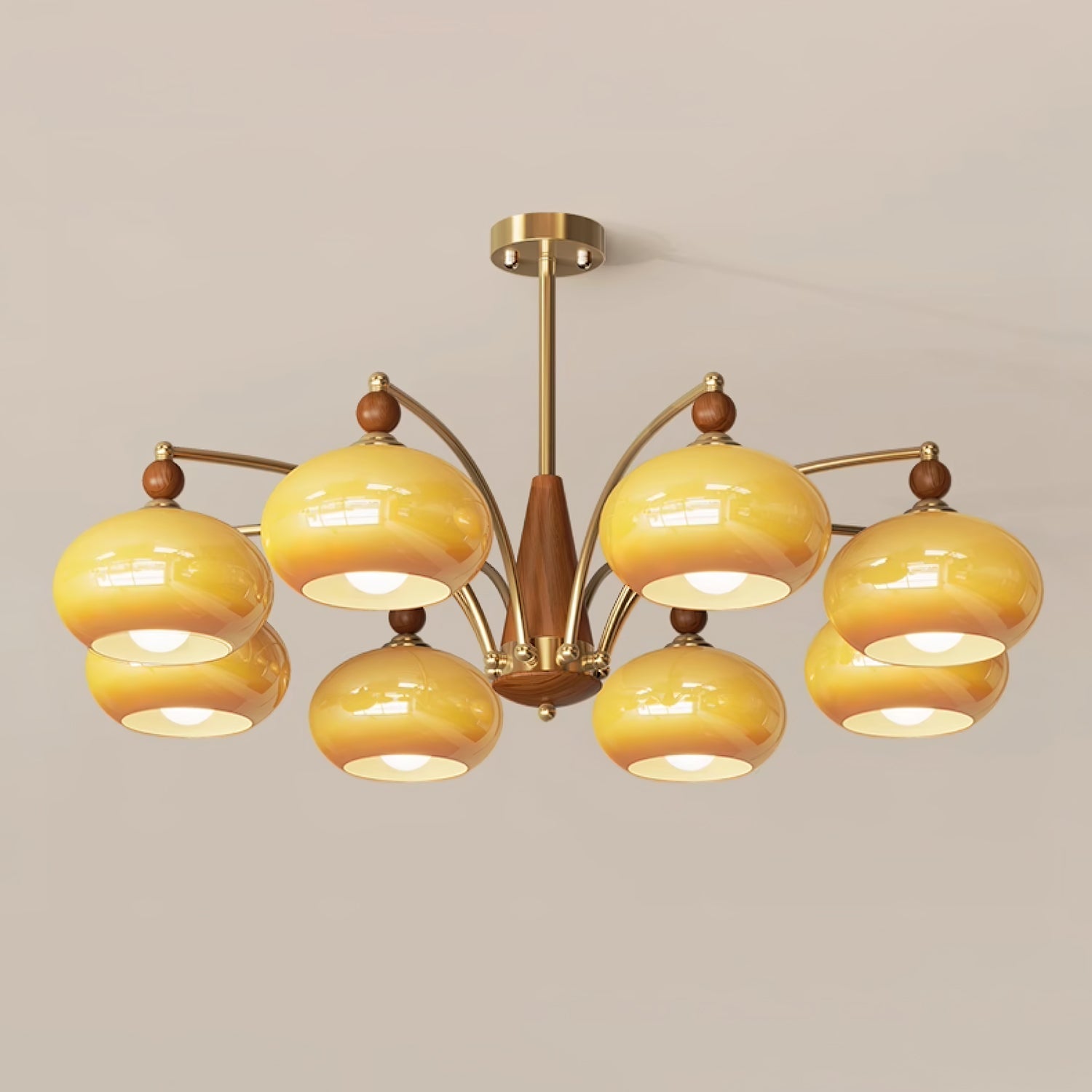 Calliope Chandelier | Metal & Glass | Gold & Walnut Finish