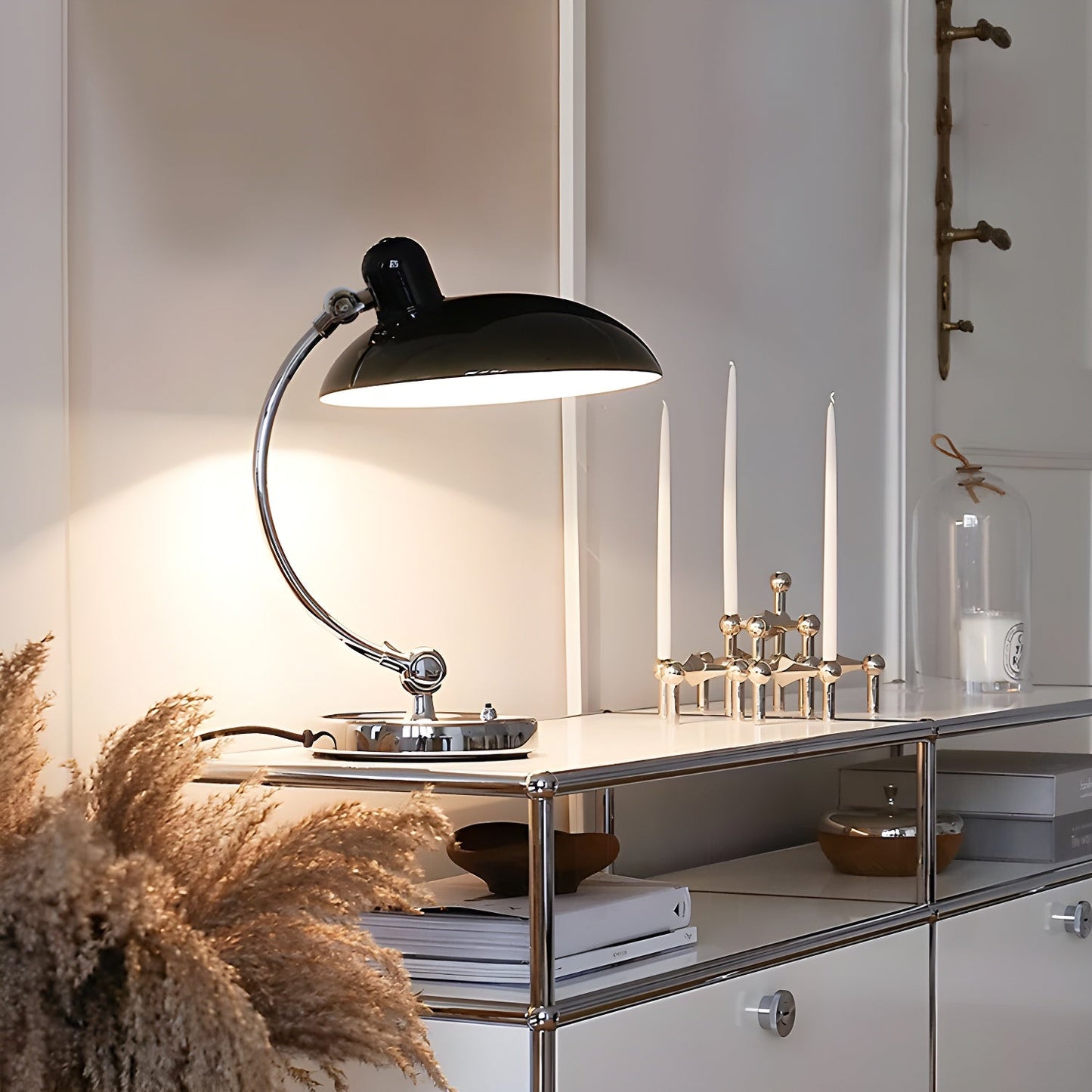 Retro Curve Desk Lamp | Frosted Glass & Chrome | 28cm Diameter