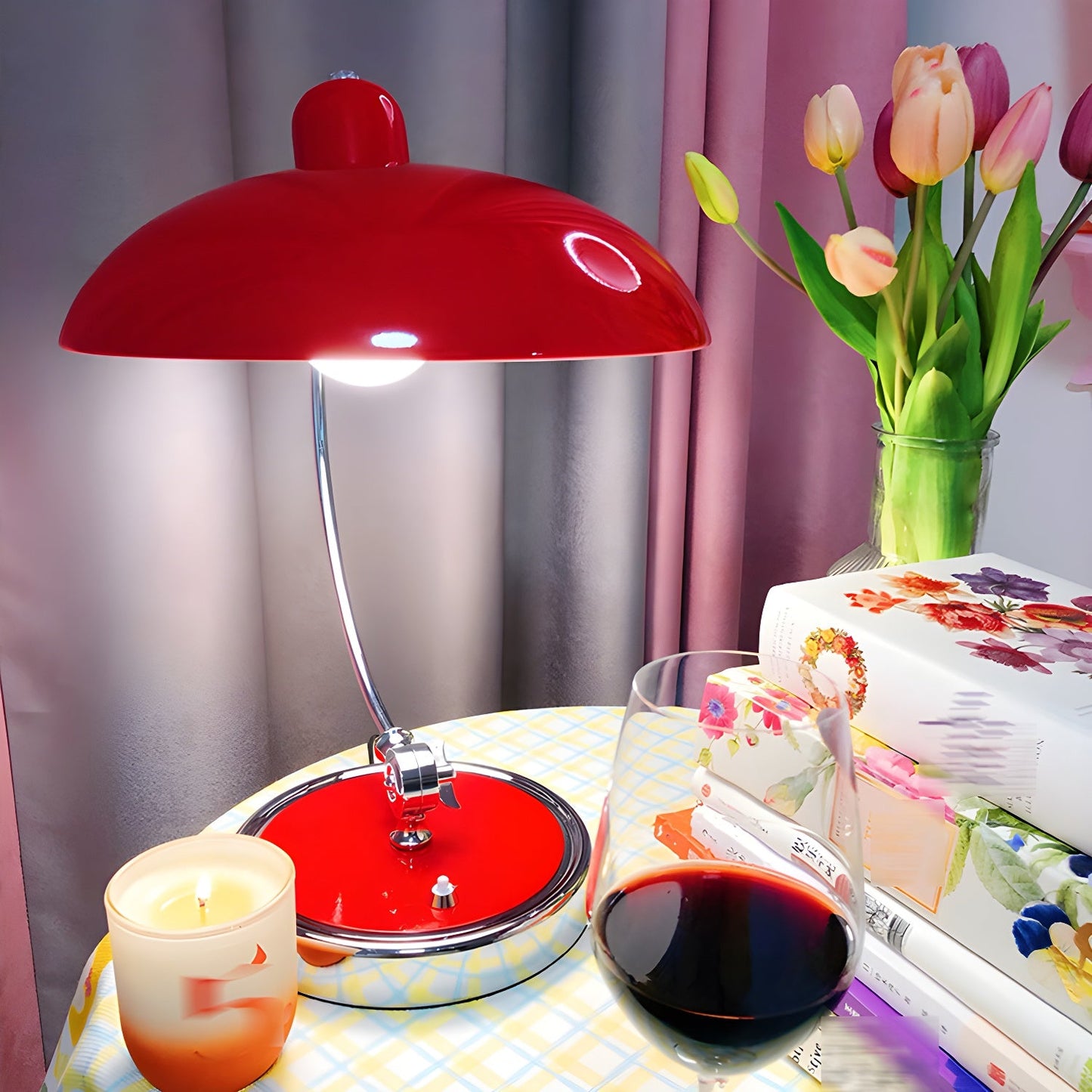 Retro Curve Desk Lamp | Frosted Glass & Chrome | 28cm Diameter