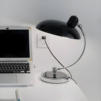 Retro Curve Desk Lamp | Frosted Glass & Chrome | 28cm Diameter