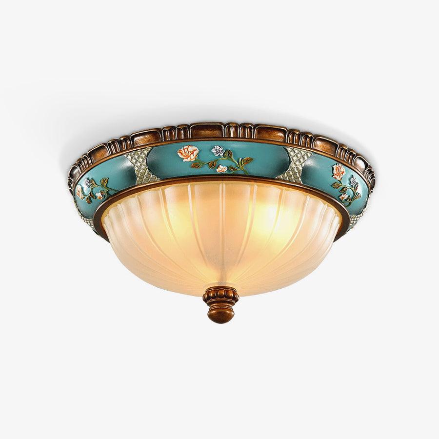 Retro Floral Ceiling Light | Blue Resin & White Glass | 38cm or 48cm