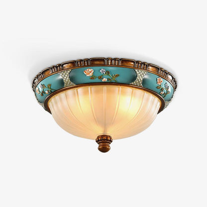Retro Floral Ceiling Light | Blue Resin & White Glass | 38cm or 48cm