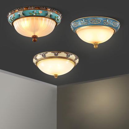 Retro Floral Ceiling Light | Blue Resin & White Glass | 38cm or 48cm
