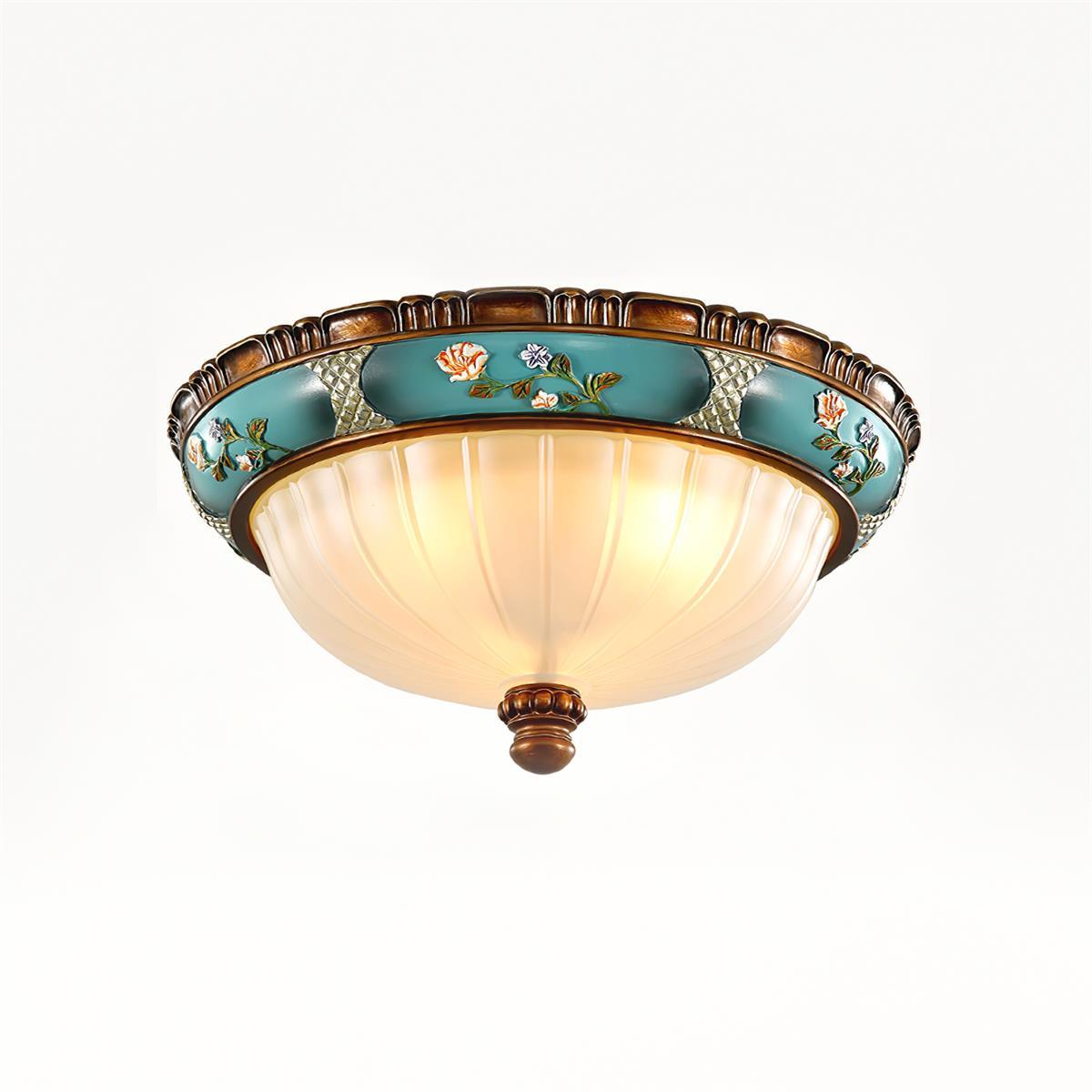 Retro Floral Ceiling Light | Blue Resin & White Glass | 38cm or 48cm