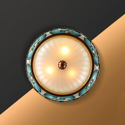 Retro Floral Ceiling Light | Blue Resin & White Glass | 38cm or 48cm