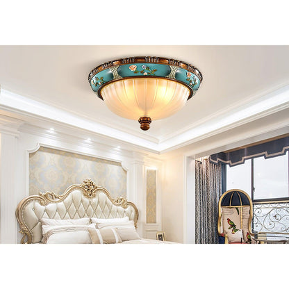 Retro Floral Ceiling Light | Blue Resin & White Glass | 38cm or 48cm