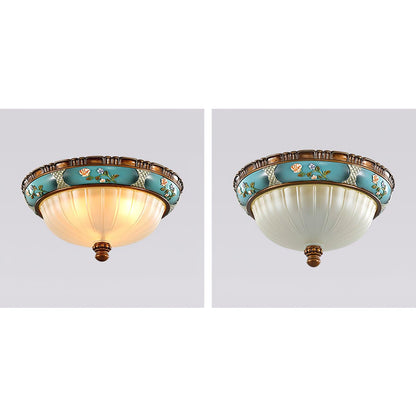 Retro Floral Ceiling Light | Blue Resin & White Glass | 38cm or 48cm