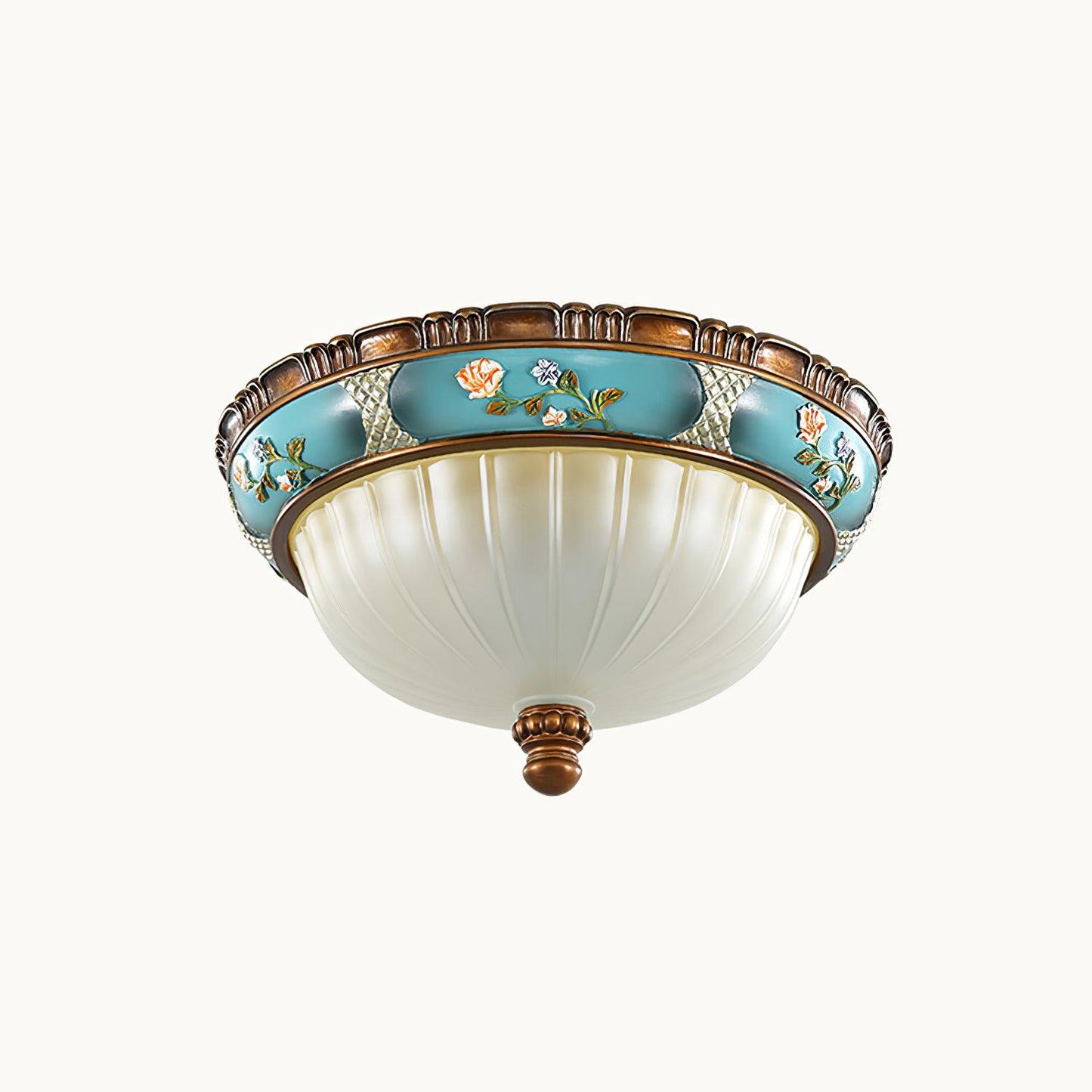 Retro Floral Ceiling Light | Blue Resin & White Glass | 38cm or 48cm