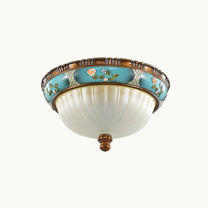 Retro Floral Ceiling Light | Blue Resin & White Glass | 38cm or 48cm