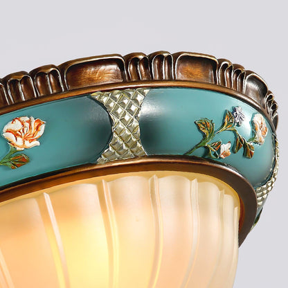 Retro Floral Ceiling Light | Blue Resin & White Glass | 38cm or 48cm