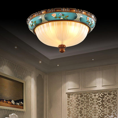 Retro Floral Ceiling Light | Blue Resin & White Glass | 38cm or 48cm
