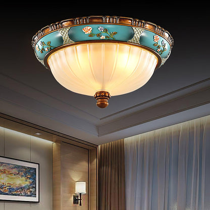 Retro Floral Ceiling Light | Blue Resin & White Glass | 38cm or 48cm