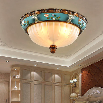 Retro Floral Ceiling Light | Blue Resin & White Glass | 38cm or 48cm