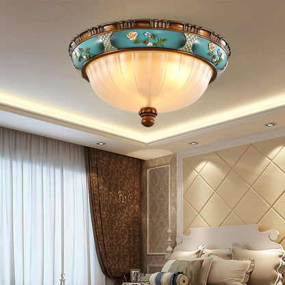 Retro Floral Ceiling Light | Blue Resin & White Glass | 38cm or 48cm