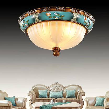Retro Floral Ceiling Light | Blue Resin & White Glass | 38cm or 48cm