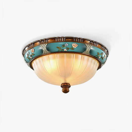 Retro Floral Ceiling Light | Blue Resin & White Glass | 38cm or 48cm