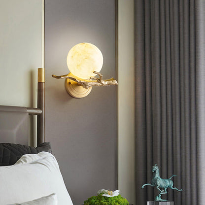 Retro Brass Wall Sconce | Gold Finish with Marble Shade | Set of 2