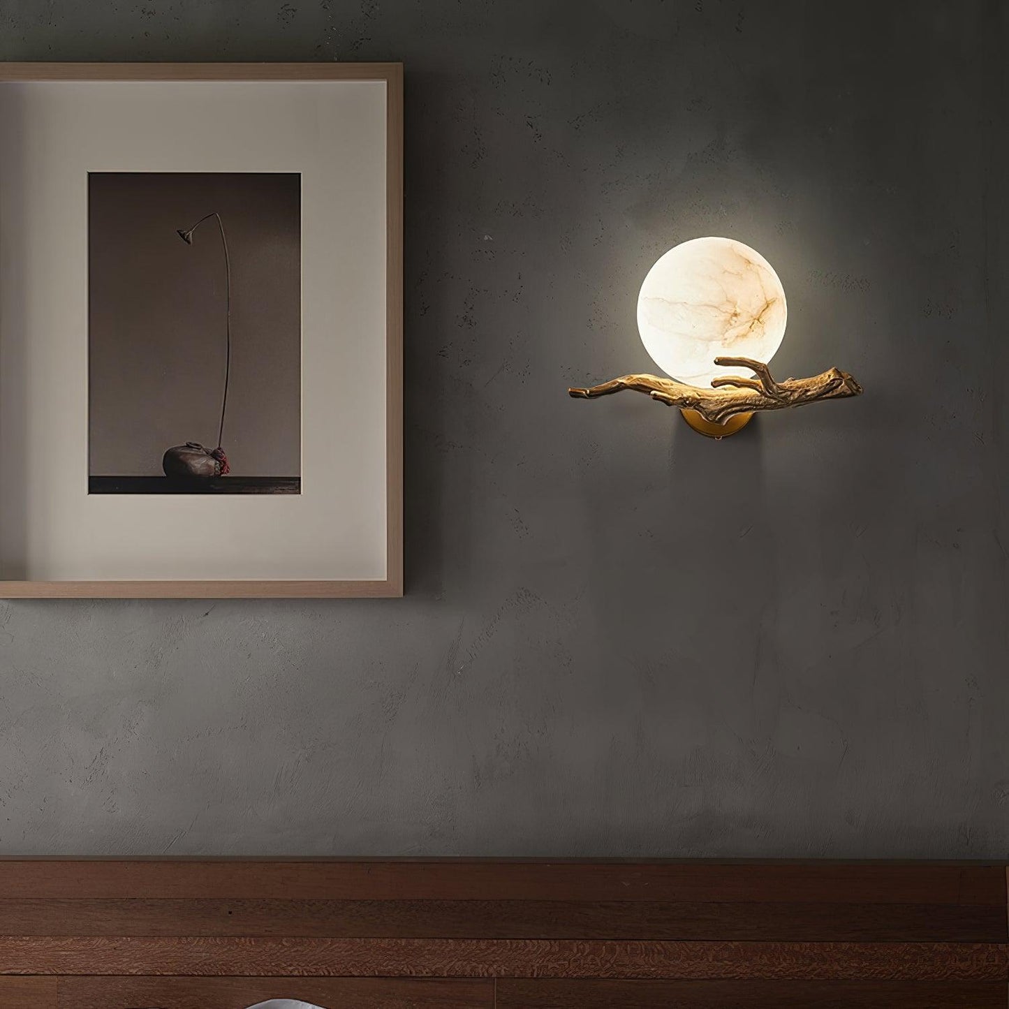 Retro Brass Wall Sconce | Gold Finish with Marble Shade | Set of 2