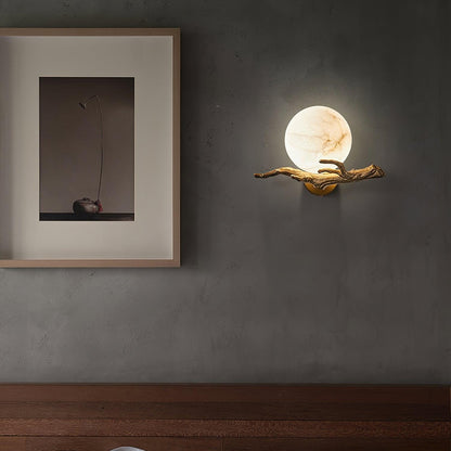 Retro Brass Wall Sconce | Gold Finish with Marble Shade | Set of 2