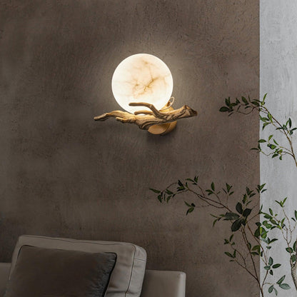 Retro Brass Wall Sconce | Gold Finish with Marble Shade | Set of 2