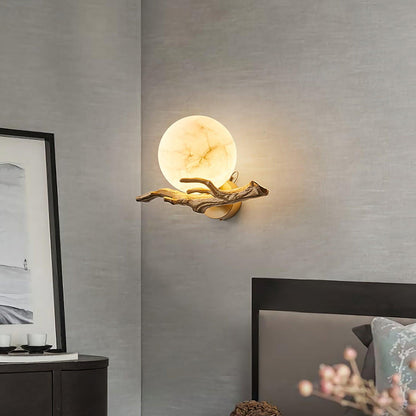 Retro Brass Wall Sconce | Gold Finish with Marble Shade | Set of 2