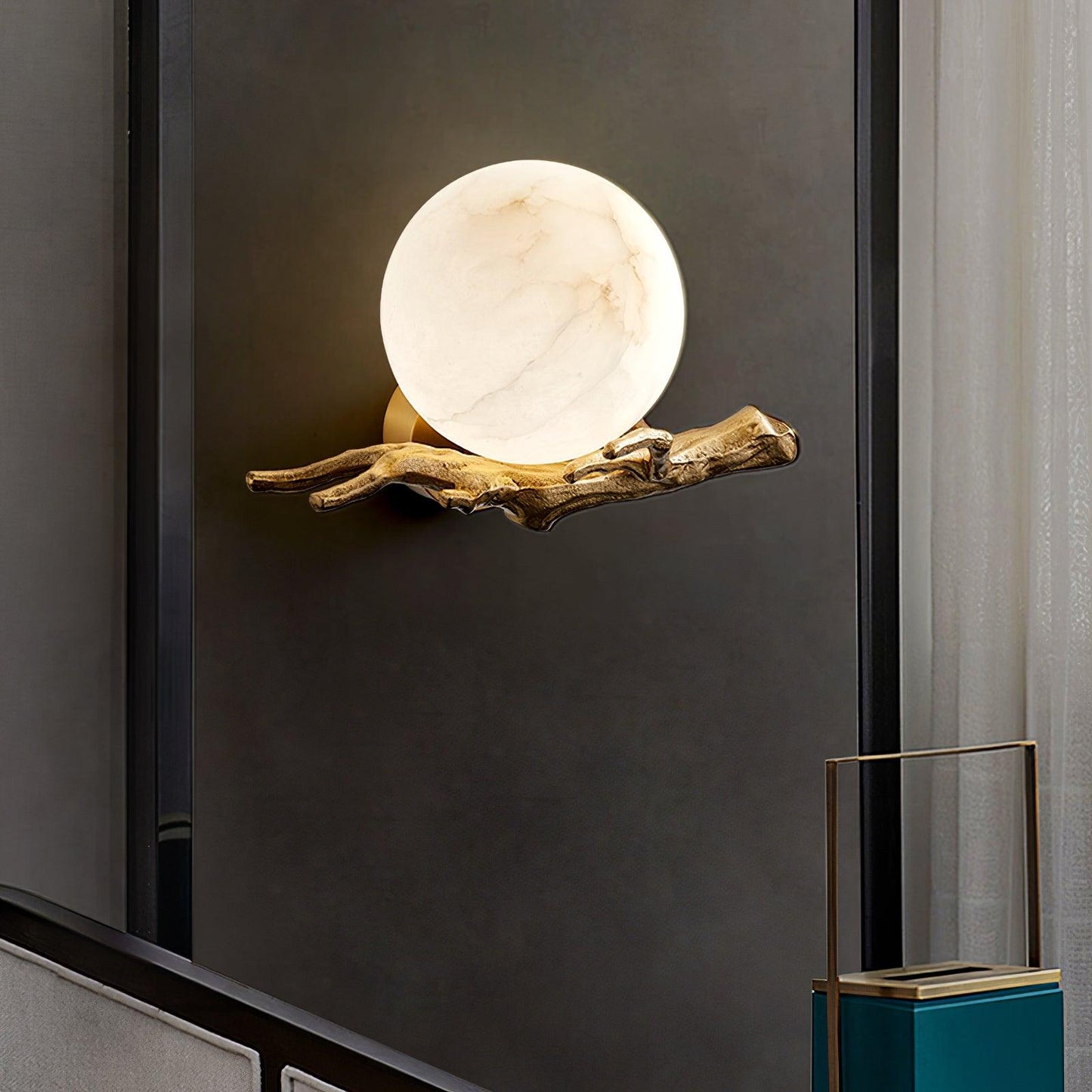 Retro Brass Wall Sconce | Gold Finish with Marble Shade | Set of 2