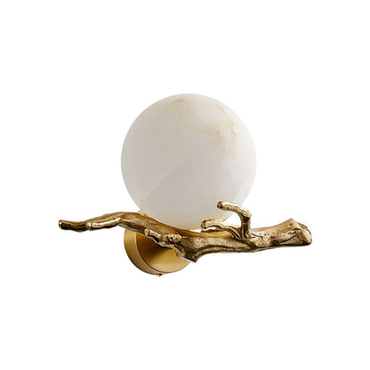 Retro Brass Wall Sconce | Gold Finish with Marble Shade | Set of 2