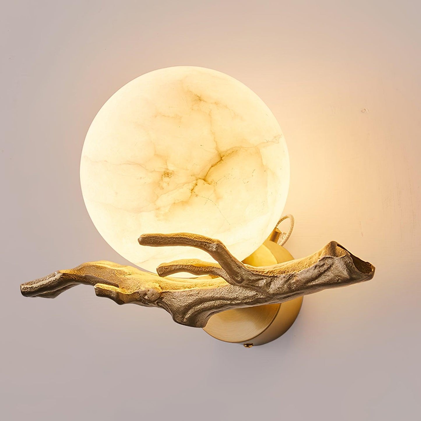 Retro Brass Wall Sconce | Gold Finish with Marble Shade | Set of 2