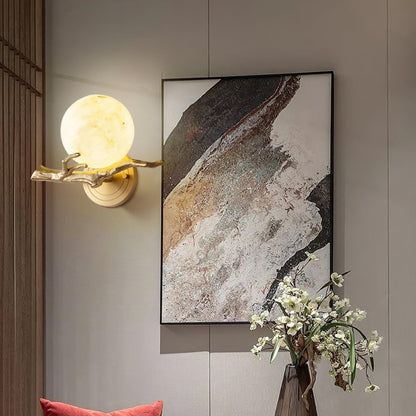 Retro Brass Wall Sconce | Gold Finish with Marble Shade | Set of 2