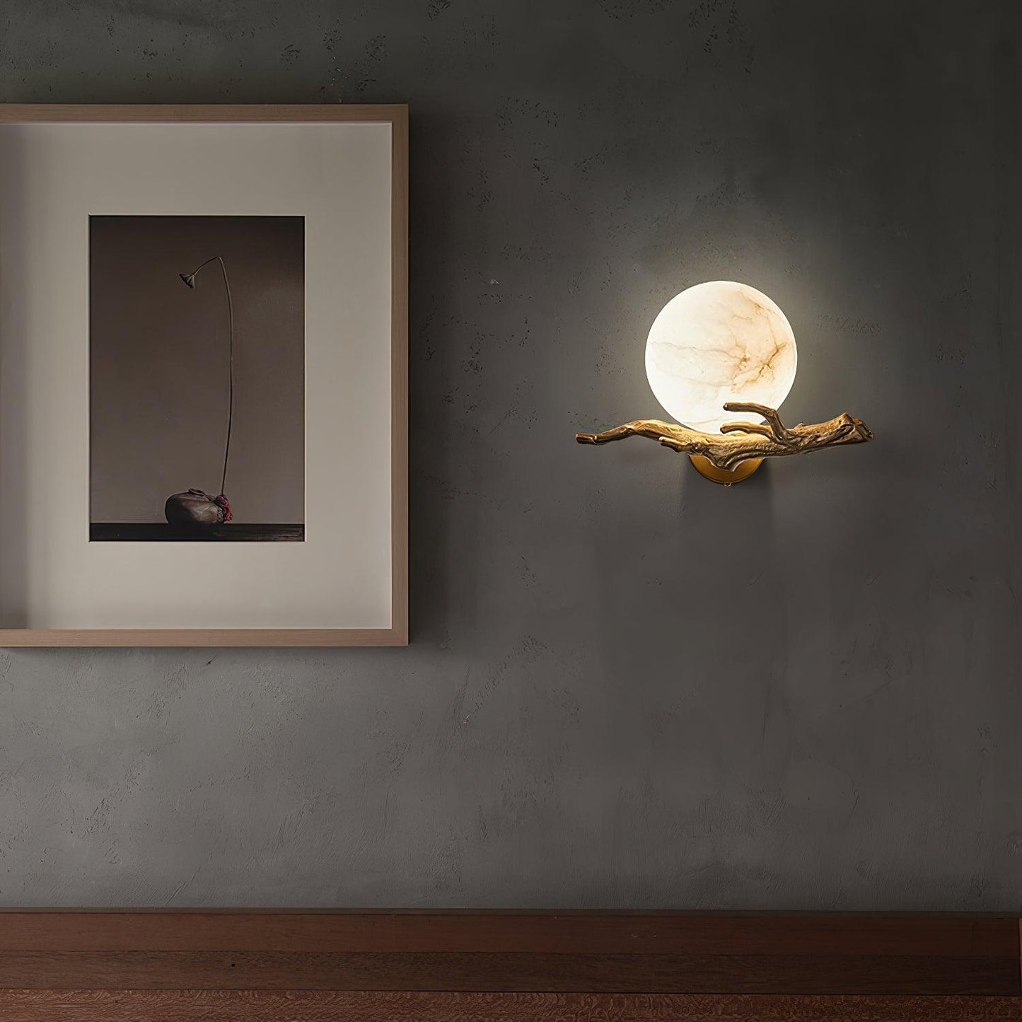 Retro Brass Wall Sconce | Gold Finish with Marble Shade | Set of 2