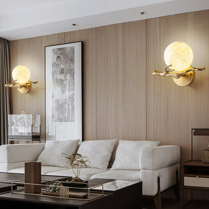 Retro Brass Wall Sconce | Gold Finish with Marble Shade | Set of 2