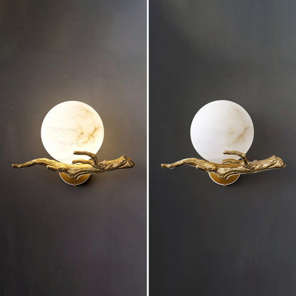 Retro Brass Wall Sconce | Gold Finish with Marble Shade | Set of 2