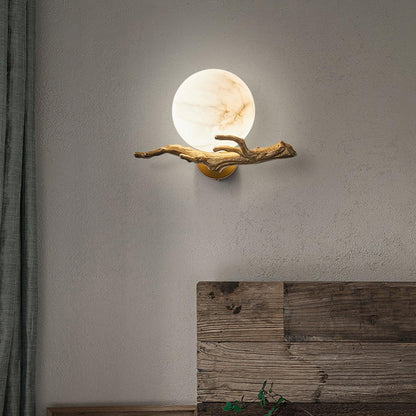 Retro Brass Wall Sconce | Gold Finish with Marble Shade | Set of 2