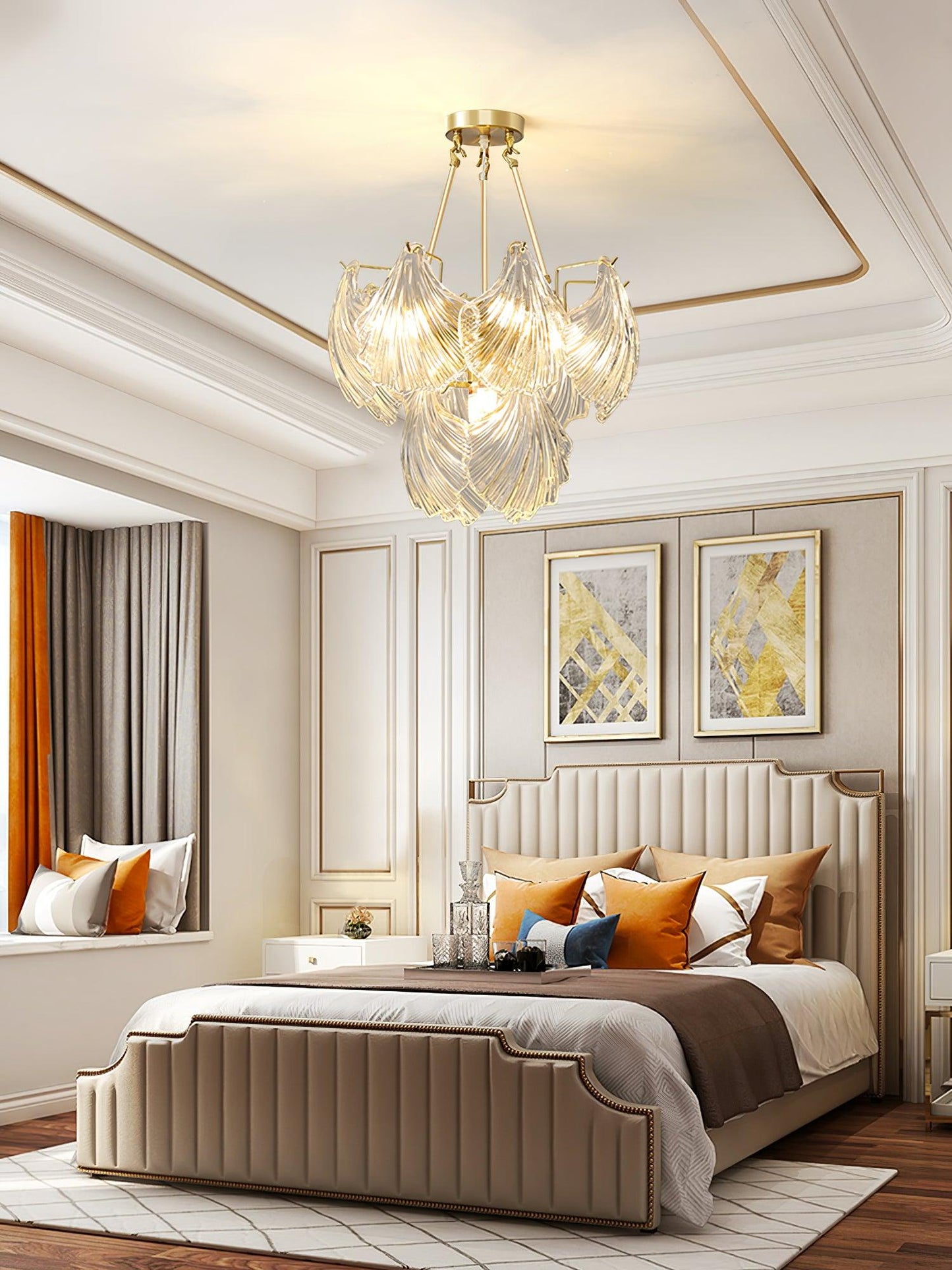 Ribbed Shell Ceiling Light | Glass & Brass | 60cm or 80cm Diameter