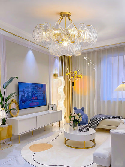 Ribbed Shell Ceiling Light | Glass & Brass | 60cm or 80cm Diameter