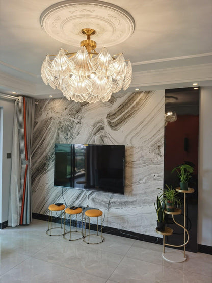 Ribbed Shell Ceiling Light | Glass & Brass | 60cm or 80cm Diameter