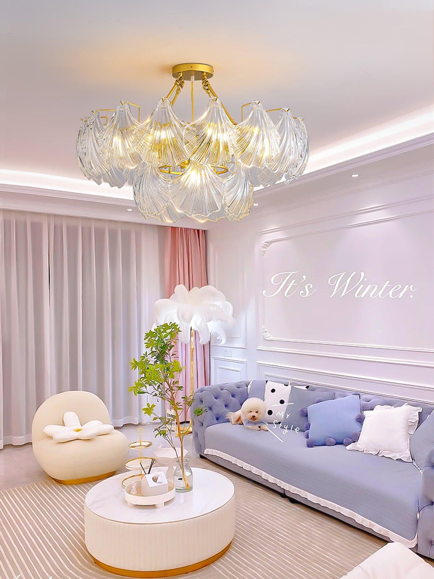Ribbed Shell Ceiling Light | Glass & Brass | 60cm or 80cm Diameter