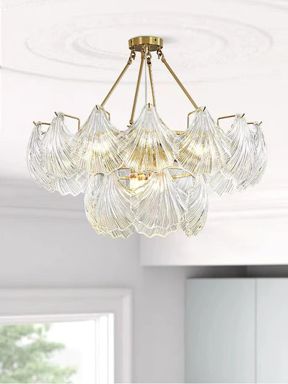 Ribbed Shell Ceiling Light | Glass & Brass | 60cm or 80cm Diameter