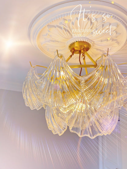 Ribbed Shell Ceiling Light | Glass & Brass | 60cm or 80cm Diameter