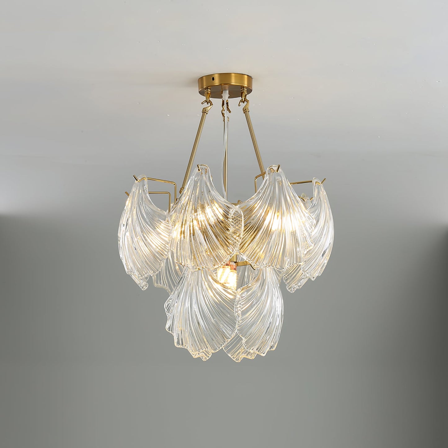 Ribbed Shell Ceiling Light | Glass & Brass | 60cm or 80cm Diameter