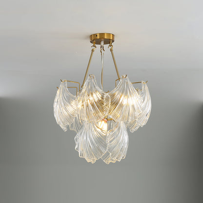 Ribbed Shell Ceiling Light | Glass & Brass | 60cm or 80cm Diameter