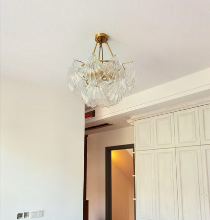 Ribbed Shell Ceiling Light | Glass & Brass | 60cm or 80cm Diameter
