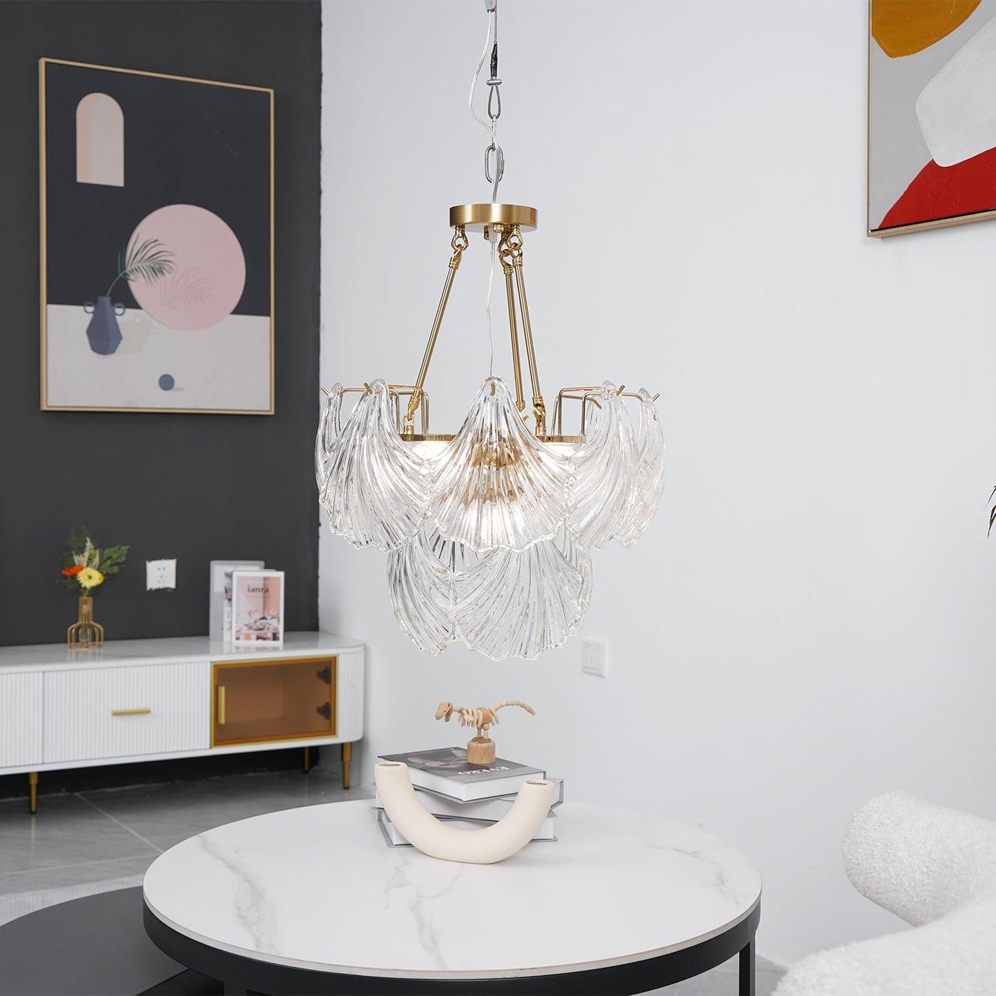 Ribbed Shell Ceiling Light | Glass & Brass | 60cm or 80cm Diameter