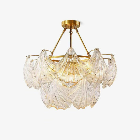 Ribbed Shell Ceiling Light | Glass & Brass | 60cm or 80cm Diameter