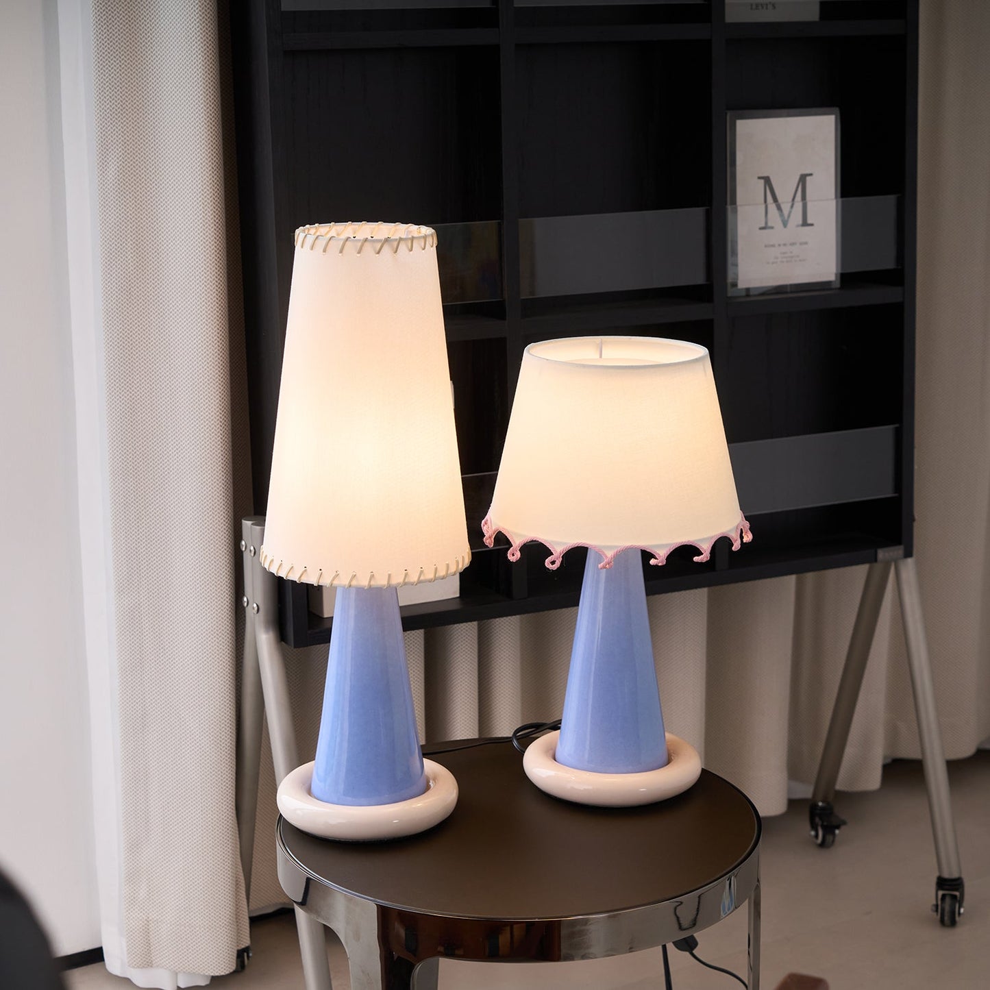 Celeste Ribbon Table Lamp | Ceramic Base | Gradient Blue with Blush Pink Accents