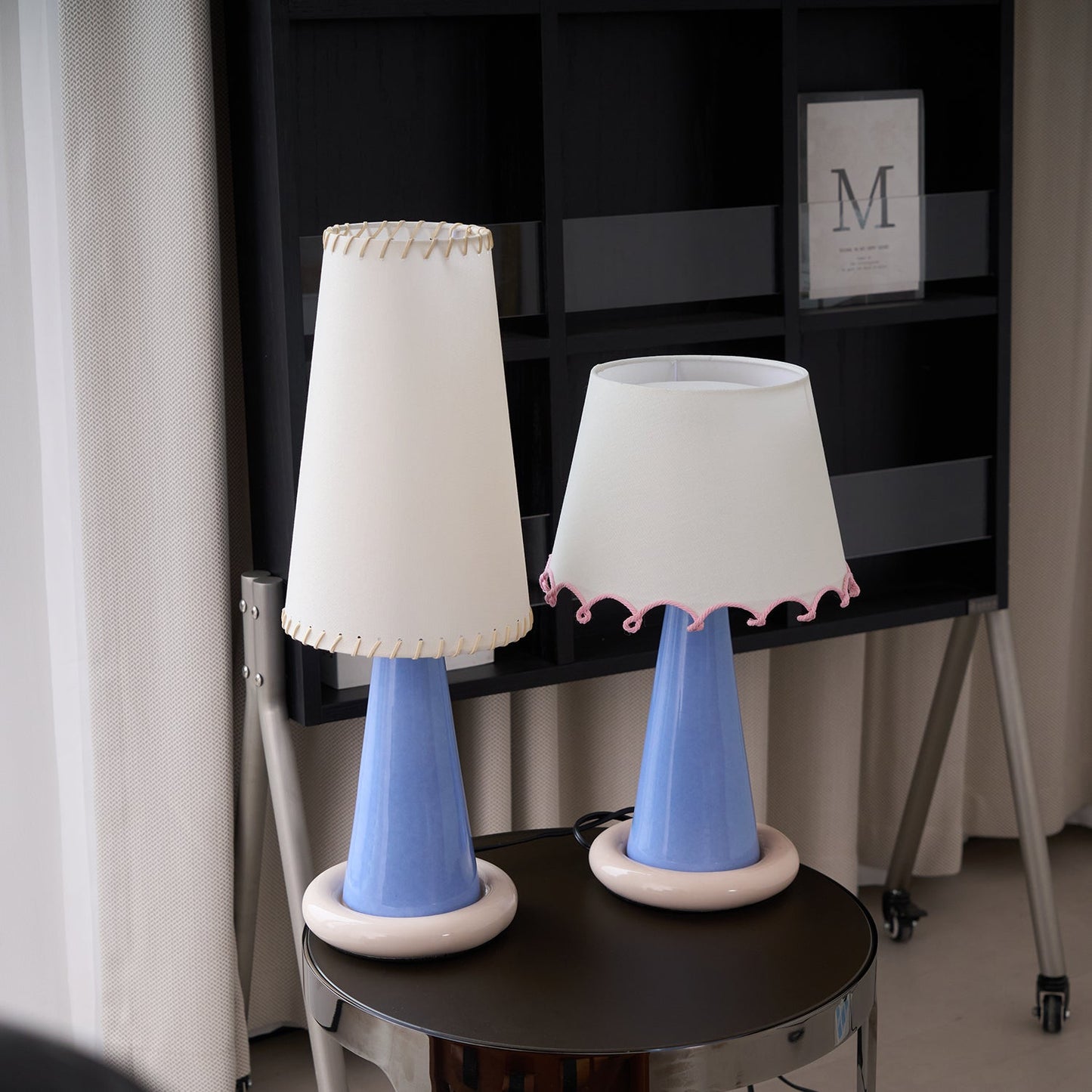 Celeste Ribbon Table Lamp | Ceramic Base | Gradient Blue with Blush Pink Accents